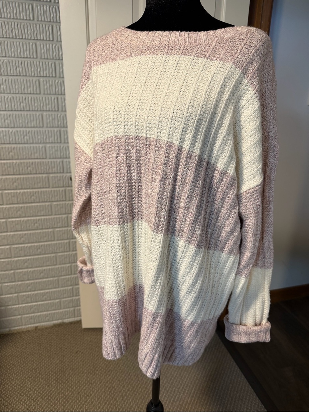 Christopher & Banks Colorblock Sweater XL NWT Pink Cream Chunky Knit